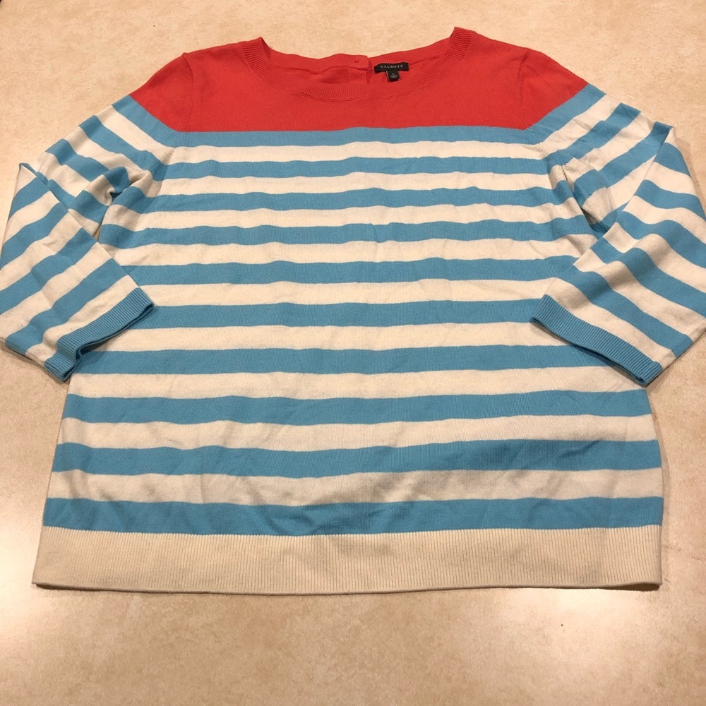 Talbots striped sweater, 3/4 sleeves. Button back